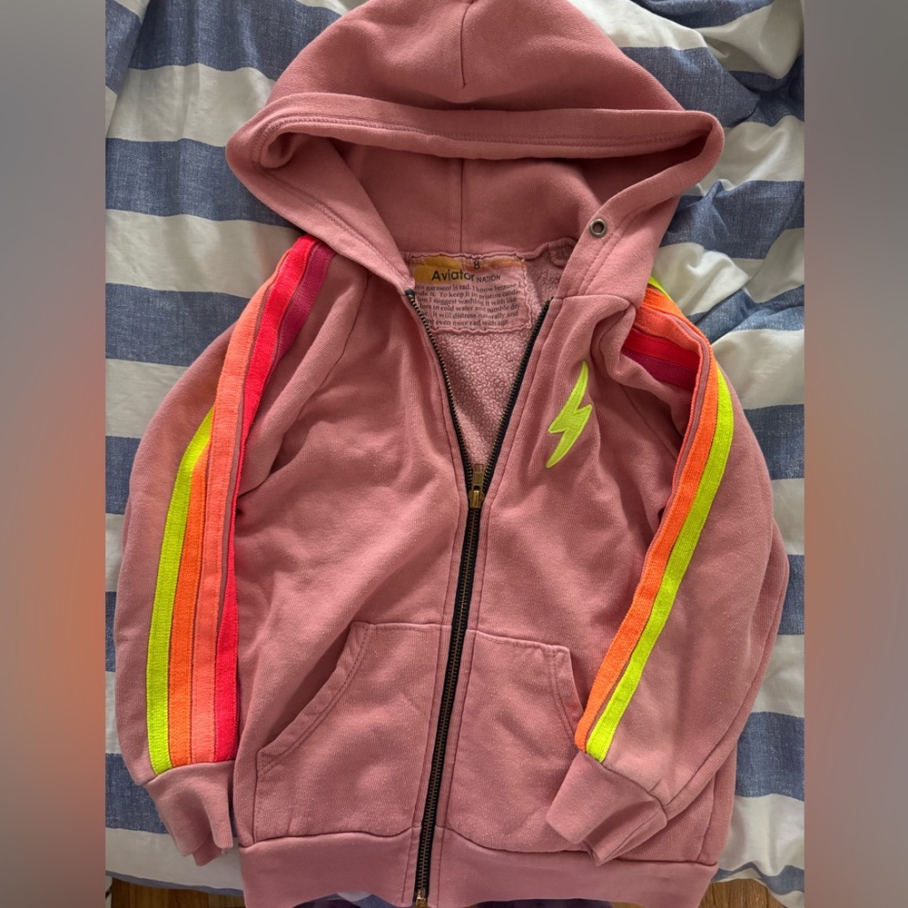 Aviator Nation Kids Hoodie in Pink with Neon Stripes